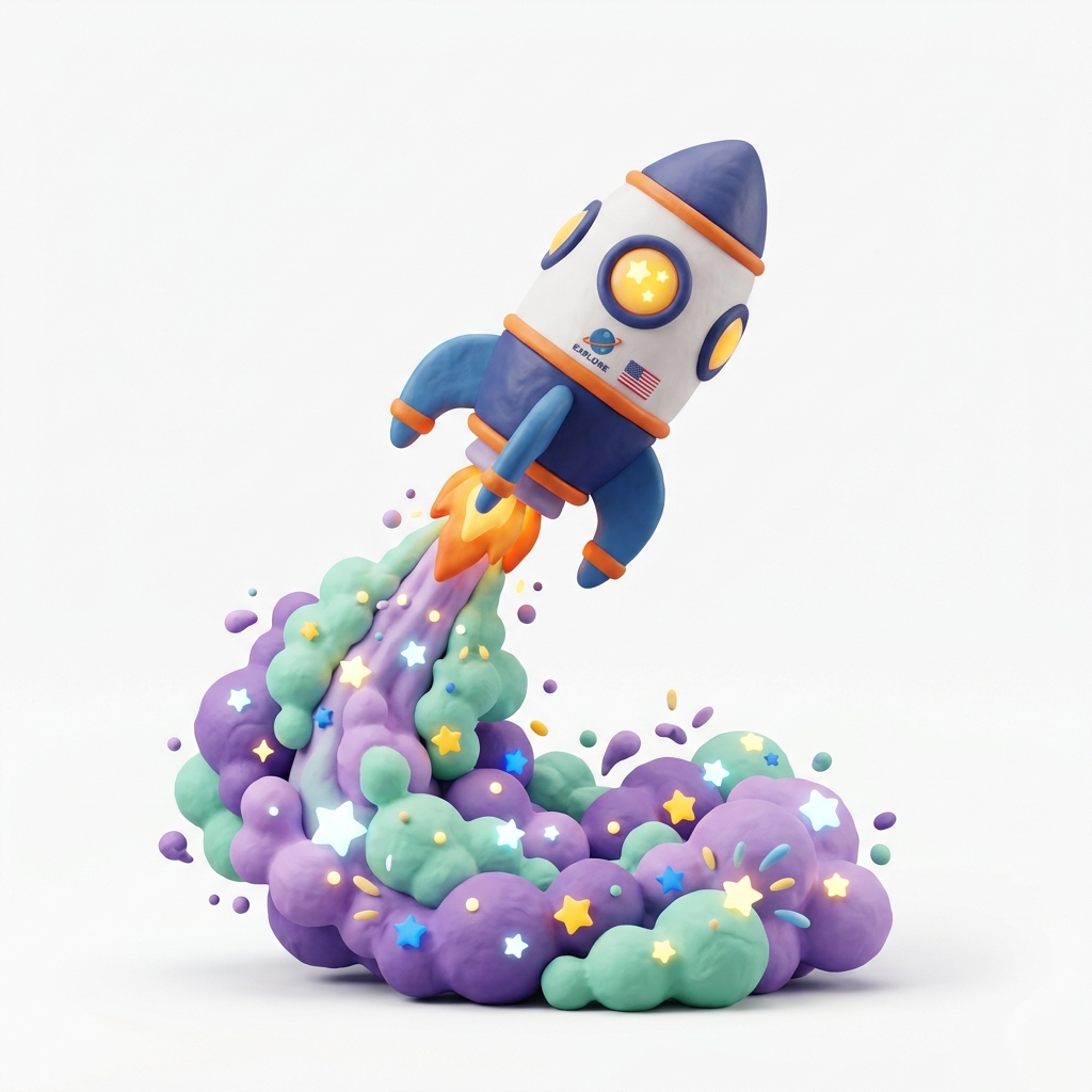 3D rocket illustration representing savings blasting off